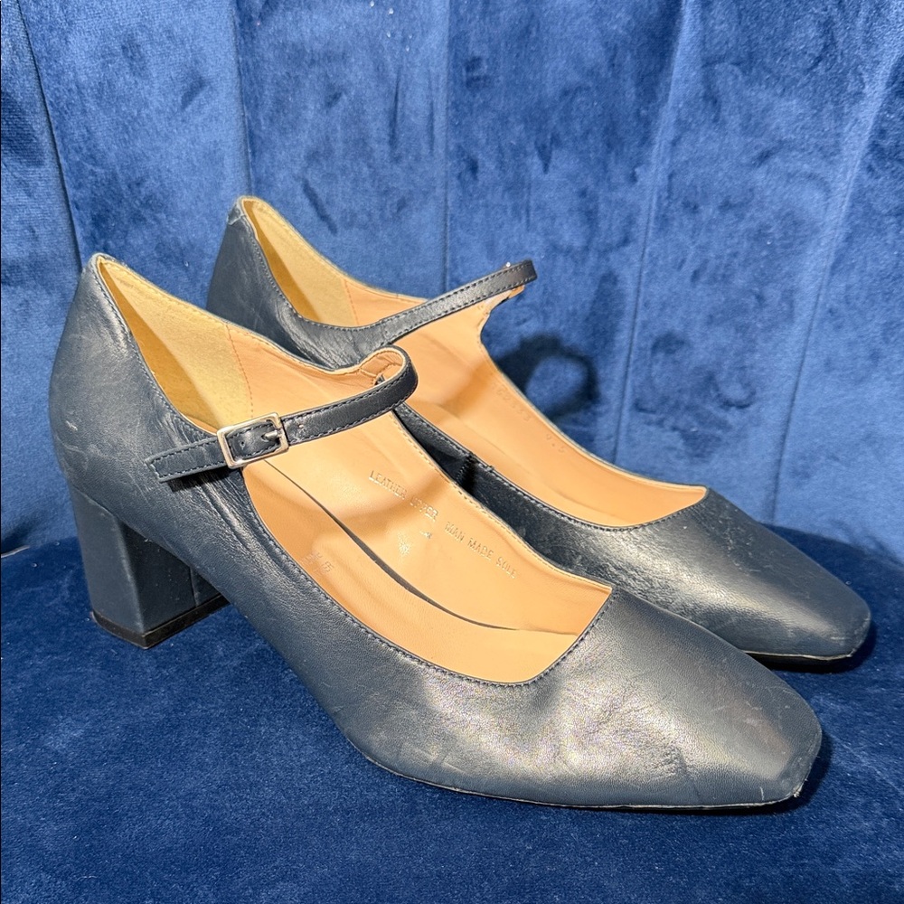 Di Donna Leather Navy Mary Jane Block Heels EU41 US 10